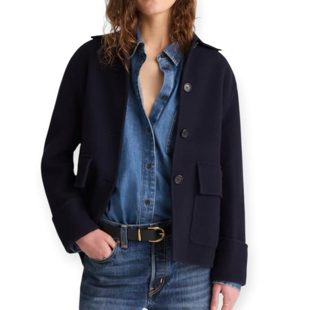 NWT Madewell Double-Faced Chore Jacket Italian Wool Navy Blue Coat Small